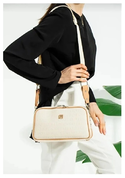 Just Polo Kadın Günlük Kullanıma Uygun Gofraj Baskılı Lüks Omuz Çantası Shoulder Bag Krem Taba