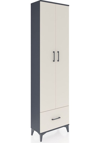 Arges Dolap 5 Raflı Tek Çekmeceli 2 Kapaklı 60x30x221 Antrasit-aytaşı Antrasit