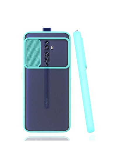 Kilifone - Oppo Uyumlu Reno 2z - Kılıf Slayt Sürgülü Arkası Buzlu Lensi Kapak - Turkuaz
