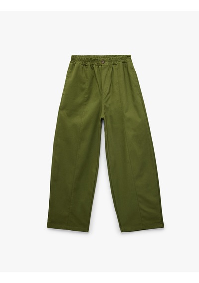 Koton Pamuklu Beli Lastikli Oversize Gabardin Pantolon Haki 7wkb40014tw