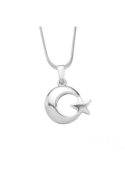 Türkiyem Ay Yıldız Erkek Kadın Unisex Kolye Çelik Takı Gri