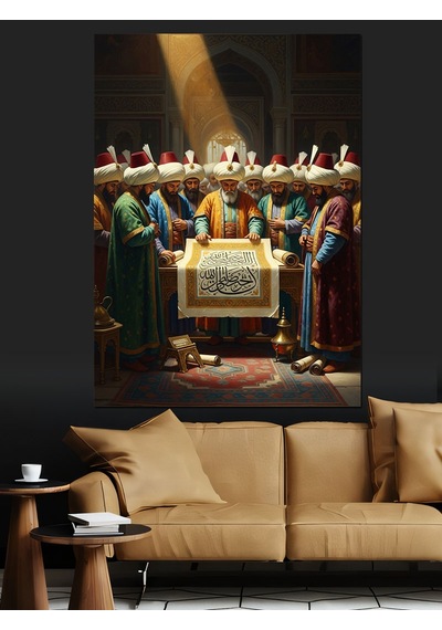 Osmanlı Sultanı Ve Divan Heyeti Dekoratif Kanvas - Mdf Ahşap Tablo