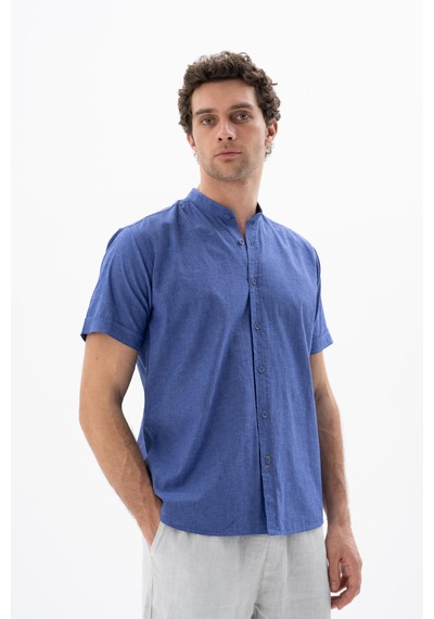AR-MA Arma Erkek Kısa Kollu Regular Fit Keten Gömlek Y25485116601 Mavi