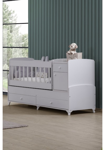 Beşik, Elegant Çekmeceli Dolaplı Sallanan Büyüyen Beşik 60x120 / 60x160 - Beyaz Çok Renkli Beşik, Elegant Çekmeceli Dolaplı Sallanan Büyüyen Beşik 60x120 / 60x160 - Beyaz Çok Renkli