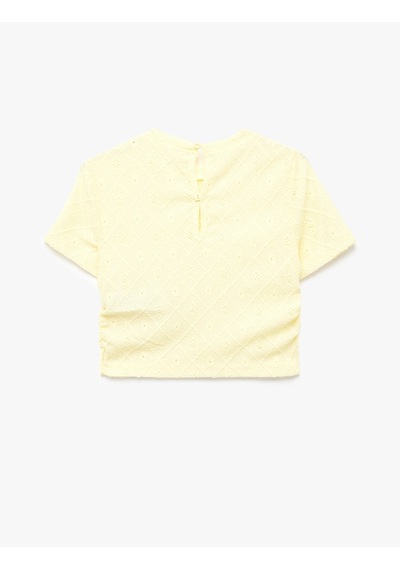 Koton Bisiklet Yaka Kısa Kollu Brodeli Bluz Sarı 6skg60119ak