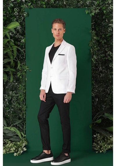 Efor Comfort Fit Çift Yırtmaç %100 Keten Casual Beyaz Ceket C 668 Beyaz