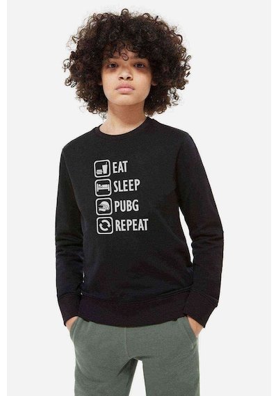 Tshirthane Pubg Eat Sleep Pubg Repeat Baskılı Unisex Çocuk Siyah Sweatshirt