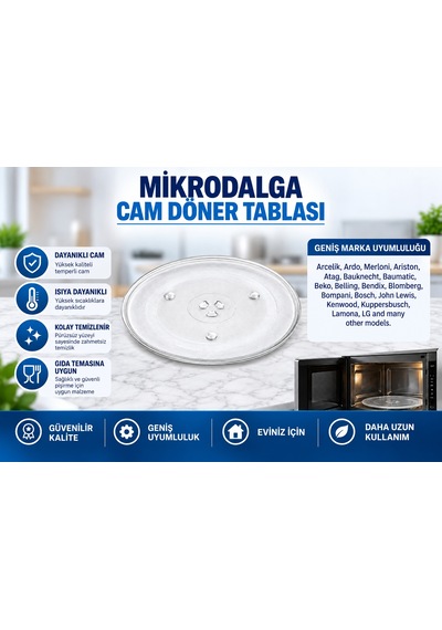 Mikrodalga Fırın Cam Tepsi Tabak 27cm Çap Delikli