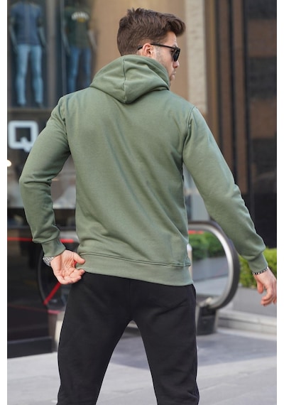 Madmext Haki Yeşil Baskılı Kapüşonlu Sweatshirt 6149-haki Haki