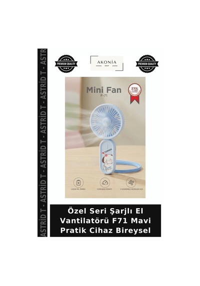 Özel Seri Şarjlı El Vantilatörü F71 Mavi Pratik Cihaz Bireysel