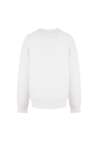 Fabrika Beyaz Kadın Bisiklet Yaka Loose Fit Nakışlı Sweatshirt F6wl-swt0105 Kırık Beyaz