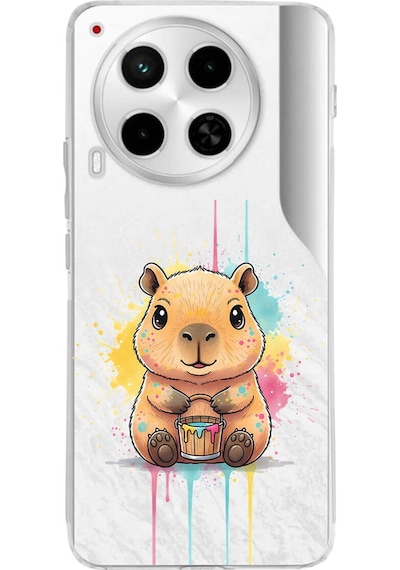 Tecno Camon 30 İle Uyumlu Splash Kapibara Tasarımlı Şeffaf Silikon Kılıf Şeffaf