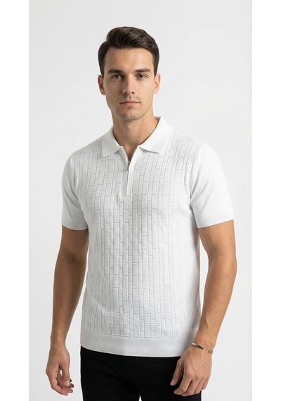 Plus Scorpion Erkek Polo Yaka Fermuarlı Triko Tişört Dokulu Slim Fit Beyaz Plus Scorpion Erkek Polo Yaka Fermuarlı Triko Tişört Dokulu Slim Fit Beyaz