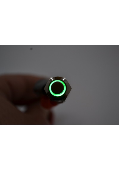 12 V Yeşil Işıklı Yuvarlak Metal 12 MM Yaylı Buton Anahtar