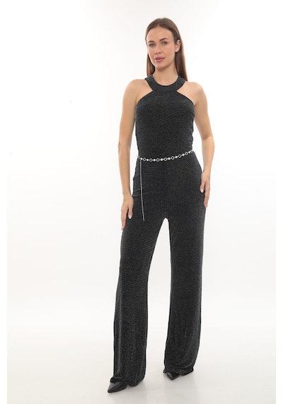 Hanife Glam Couture Hanife Glam Simli Kemerli Halter Yaka Tulum Gri
