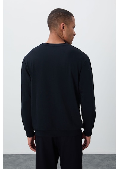 Tommy Life Lacivert Yazı Nakışlı O Yaka Rahat Form İçi Polarlı Erkek Sweatshirt - 88020 Lacivert