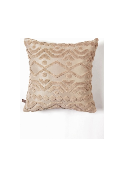 Bohem Özel Tasarım Punch Panç Desen Kare Dekoratif Kırlent Kılıfı 43x43 cm Letta Natural