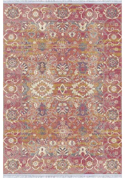 Pembe Vintage Dokuma Pamuk Tabanlı Kaymaz Kilim Klm183n11