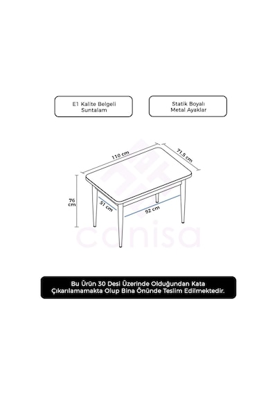 Canisa Concept Nil Serisi 70x110 Sabit Siyah Mermer Desen Mutfak Masası Siyah Mermer Desenli