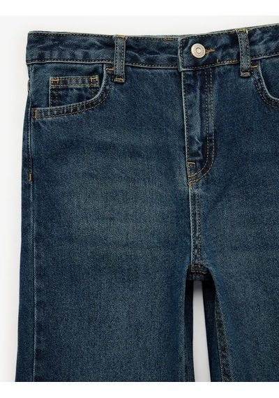 Koton Pamuklu Loose Fit Geniş Paça Denim Pantolon Orta İndigo 7wkg40005ad