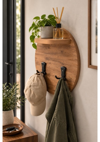 Sulorahome Ceviz Desenli Duvar Askılığı Ve Mini Raf Ünitesi