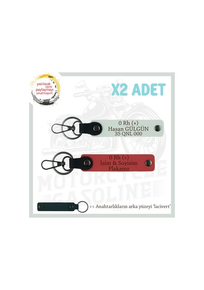 Hız Severlere Özel, İsim Plaka Ve 0 Rh + Kan Grubu Yazılı X2 Anahtarlık Set, Nar Çiçeği-beyaz-laci Çok Renkli