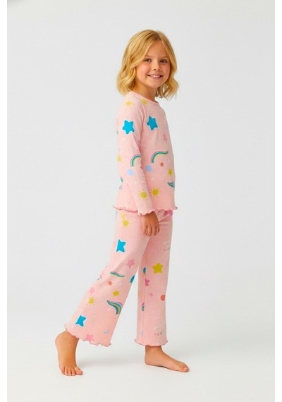 Gökkuşağı Desenli %100 Pamuklu Kız Çocuk Pijama Takımı - Toka Aksesuarlı Mevsimlik Takım Pembe Gökkuşağı Desenli %100 Pamuklu Kız Çocuk Pijama Takımı - Toka Aksesuarlı Mevsimlik Takım Pembe
