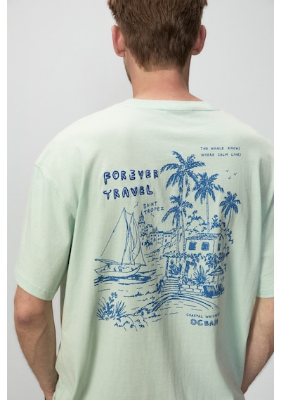 Grımelange Alonzo Erkek Oversize Fit %100 Pamuk Nakışlı Ve Baskılı Mint Yeşil T-shirt Mint Yeşili