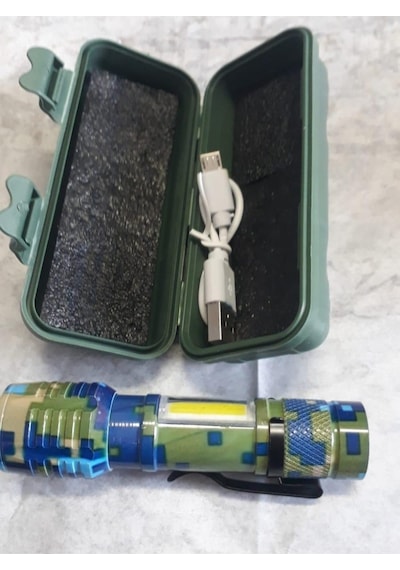 Güçlü Led Usb Şarjlı Mini El Feneri 2 Mod Yan Led Çakarlı Deprem Siyah