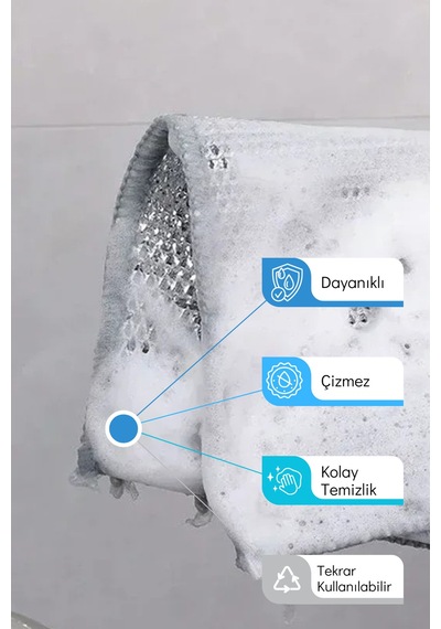 Grimorlife 4 Adet İnox Telli Ovucu 2 Katlı Temizlik Bezi- Çizmez Bulaşık Bezi Bulaşık Teli 20x20 Cm