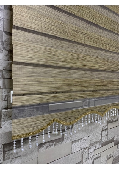 Bambu Açık Kahve Renk Zebra Perde (Etek Boncuklu)