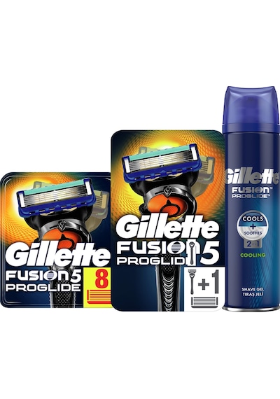 Gillette Fusion Proglide Tıraş Makinesi + Yedek Tıraş Bıçağı 8'li + Tıraş Jeli