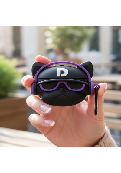 Caseonn Apple Uyumlu AirPods 4.nesil/anc Kılıf Karakter Figürlü Gözlüklü Bulldog Mor