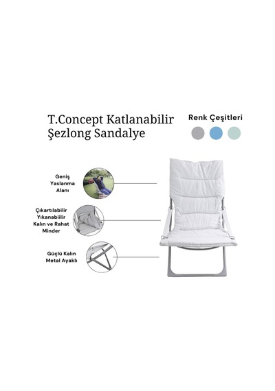 T.concept Konforlu Katlanabilir, Yıkanabilir Kılıf, Metal Kamp Sandalye Turkuaz Renk Turkuaz