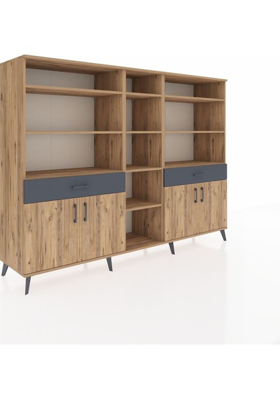 Hyperion Dolap 12 Raflı 2 Çekmeceli 4 Kapaklı 220x44x163 Çam-çam/ Çam-çam/antrasit