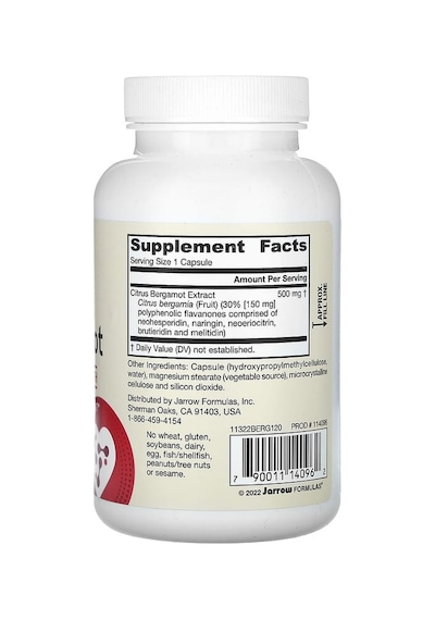 Jarrow Formulas, Vegan Citrus Bergamot, 120 Veggie Capsules 500 Mg Per Capsule
