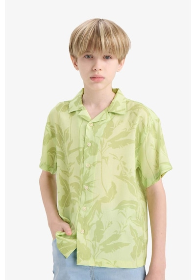 DeFacto Erkek Çocuk Oversize Geniş Kalıp Polo Yaka Desenli Viskon Kısa Kollu Gömlek F5673A825HSGN404