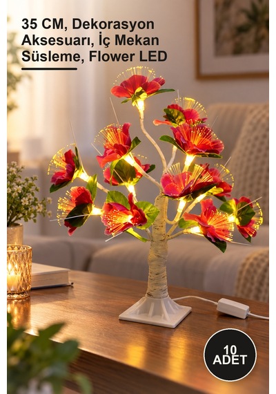 10 Adet Dekoratif Ledli Çiçek 35 Cm, Dekorasyon Aksesuarı, İç Mekan Süsleme, Flower Led Sarı