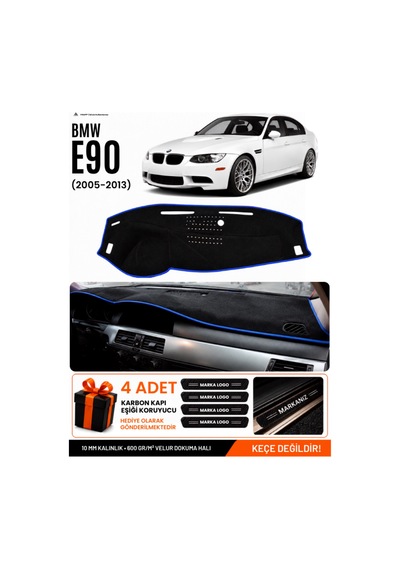 Bmw E90 2005-2013 Uyumlu Torpido Koruma, Torpido Örtüsü, Torpido Kılıfı - Siyah Mavi