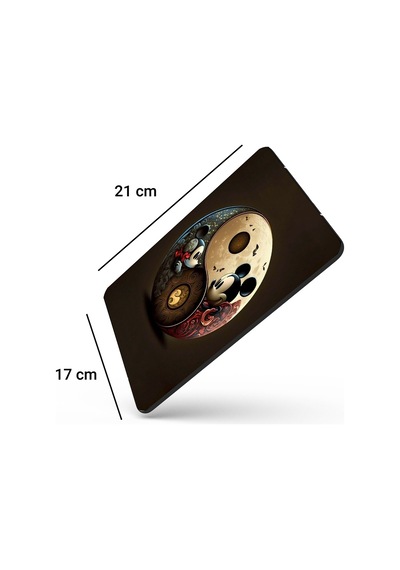 Sonictouch Kahverengi Miki Fare Ying Yang Temalı Kaydırmaz Gaming Oyuncu Dikişsiz Mouse Pad/ped 17x21cm