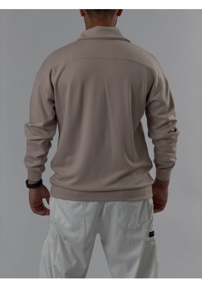 Cocopelli Fermuarlı Polo Yaka Bej Erkek Sweatshirt Coc3523