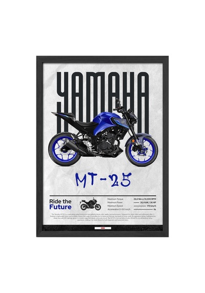 Mt-25 Siyah Ahşap Çerçeveli Dekoratif Motosiklet Duvar Tablosu