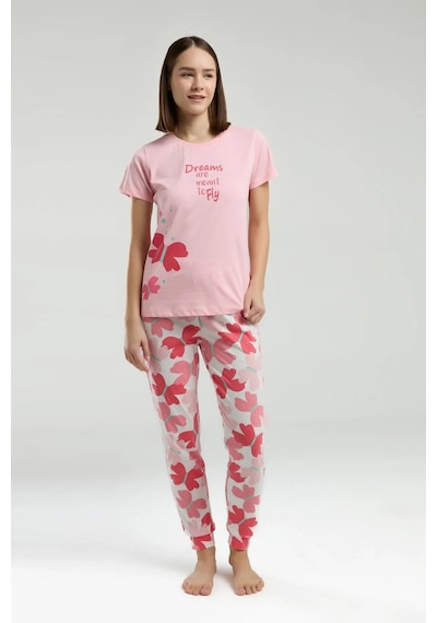 Rolypoly Kadın Pembe Kısa Kol Pijama Takım Turuncu