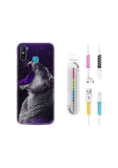 Infinix Smart 4 Kılıf Kablo Koruyuculu Purple Leopar 1750