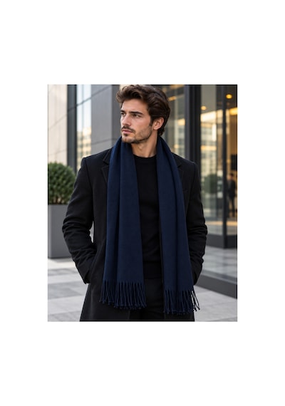 Aydincapqa Unisex Selanik Örgü Görünümlü Triko Atkı Püsküllü Kışlık Boyun Atkısı 165x20 Lacivert - 944087051 Lacivert