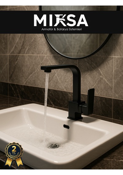 Lüx Siyah Kare Lavabo Bataryası, Musluğu, Ağır Gövde Kaliteli