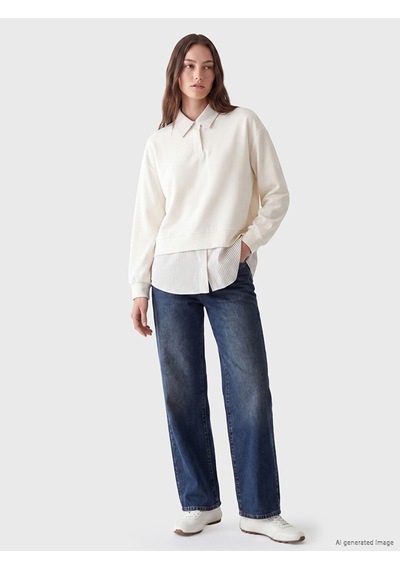 Lcw Modest Bej Gömlek Yaka Soft Touch Kadın Sweatshirt Tunik