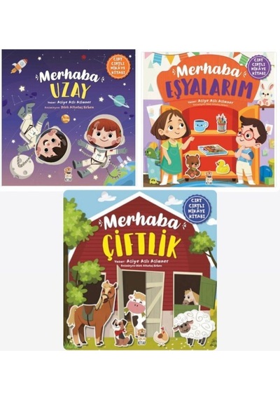Merhaba Serisi Cırt Cırtlı Hikaye Kitapları 3'lü Set Merhaba Çiftlik - Eşyalarım - Uzay