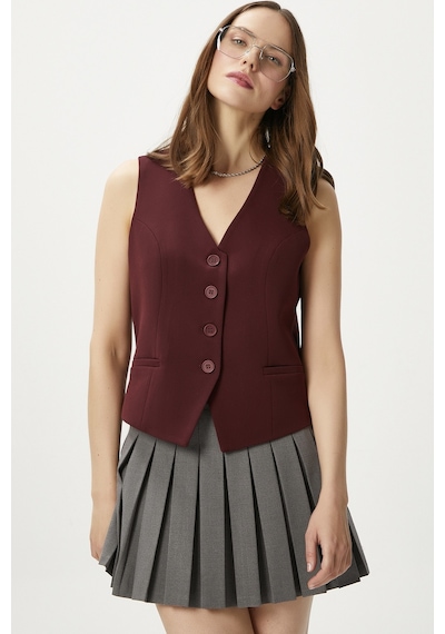 Ritnice Kadın Style Bordo Astarlı Dokuma Yelek Bordo