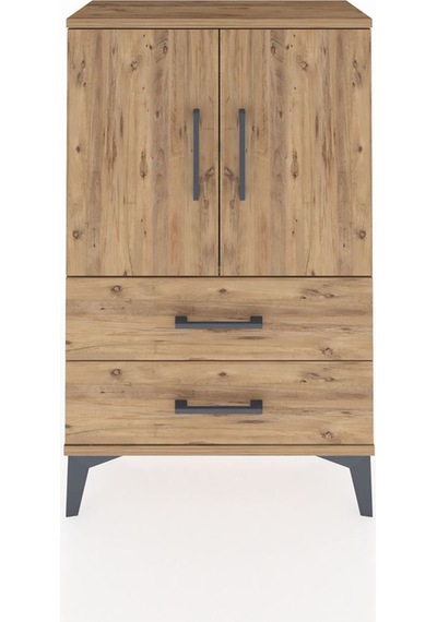 Arges Komodin 2 Raflı 2 Çekmeceli 2 Kapaklı 60x30x96 Çam-çam Çam